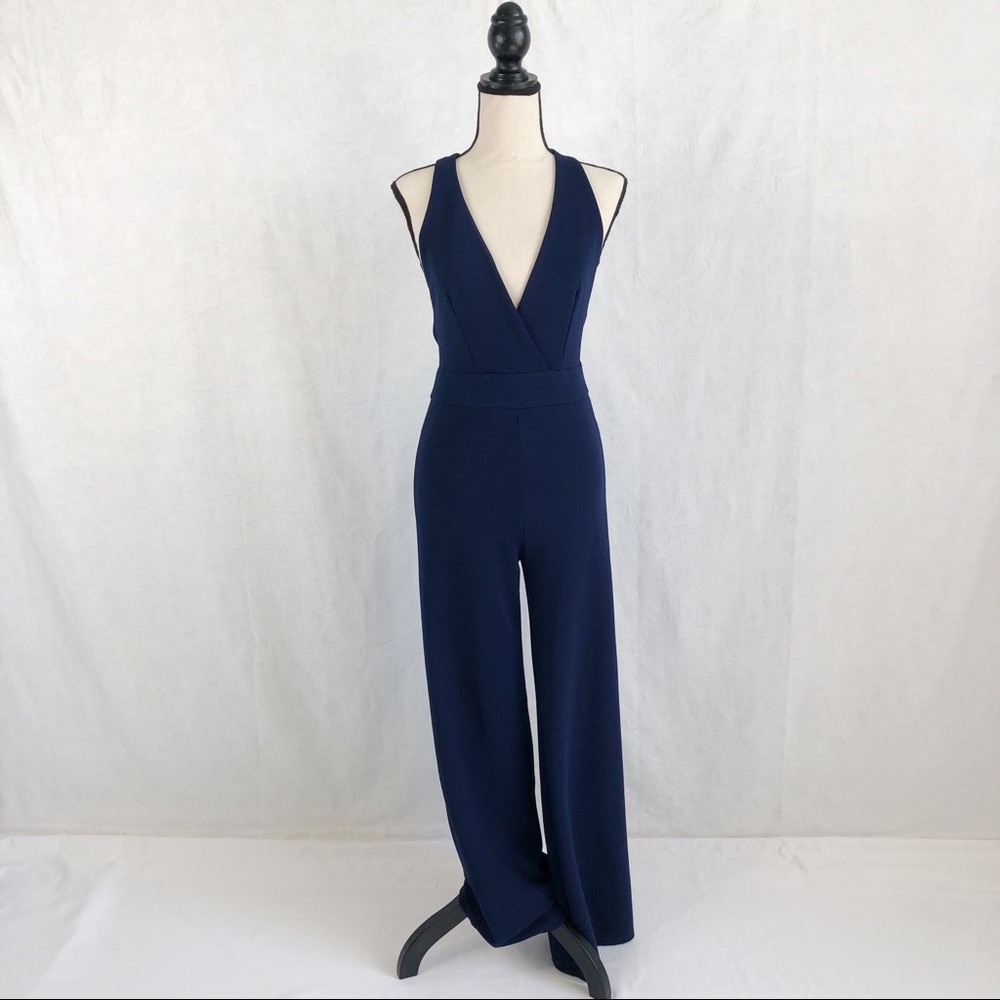 Navy Deep V Haltered Jumpsuit - image 1